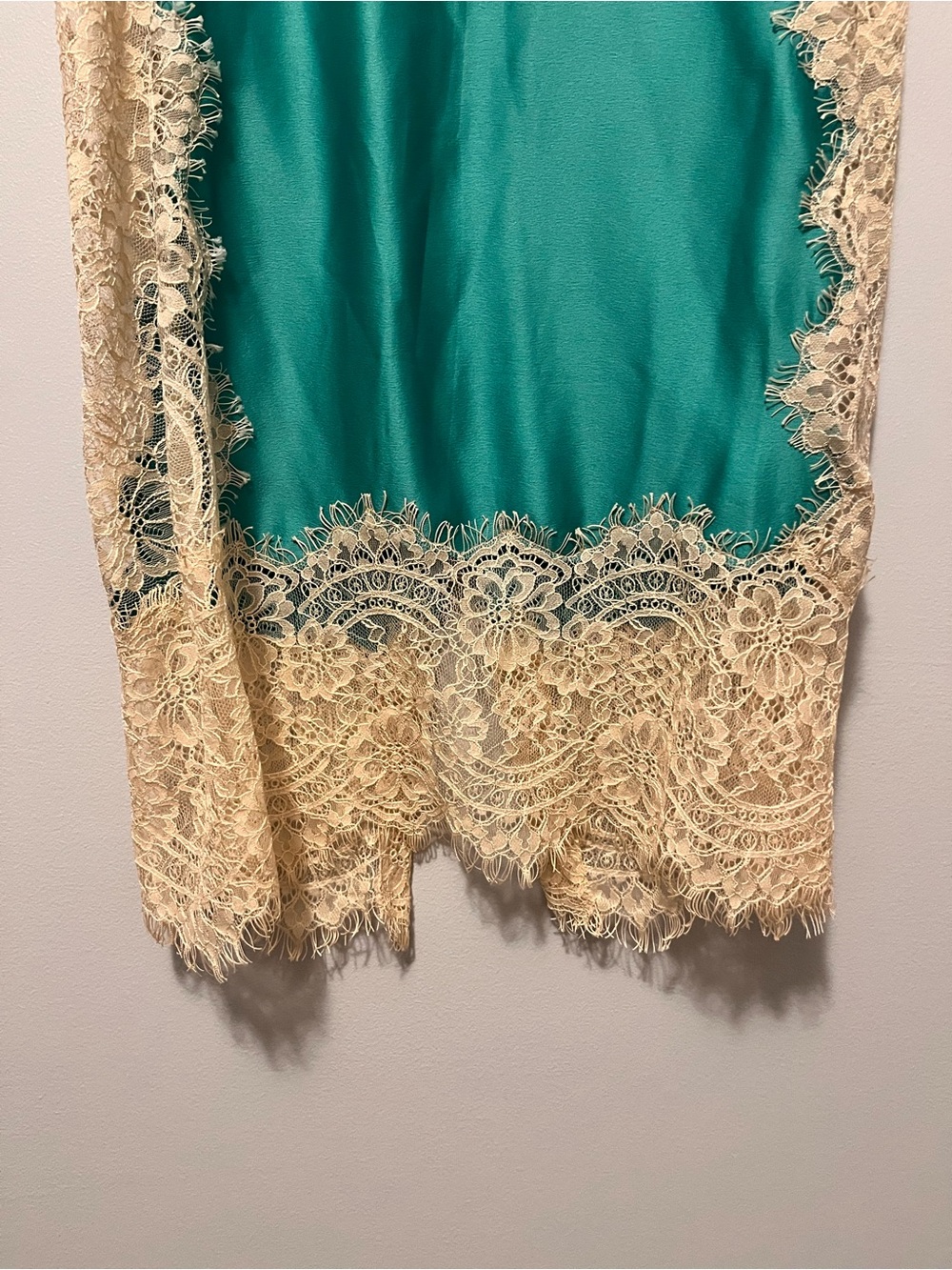 NWT🎉 Anthropologie Teal Satin Midi Skirt with Cream Lace Hem - Picture 8 of 16